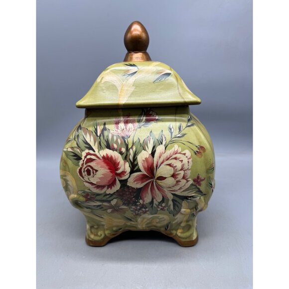 Mervyn's 2004 market sklep green floral canister lid storage home decor READ - Picture 1 of 8